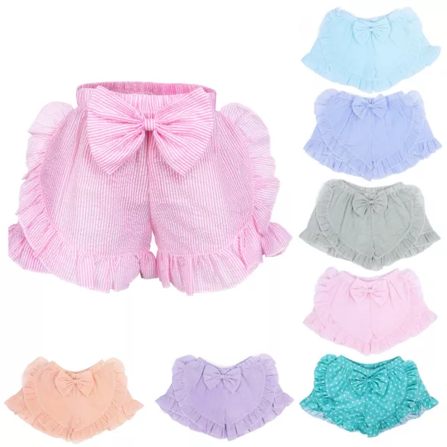 Infant Baby Girls Ruffle Breathable Bloomers Cotton Bottom Bowknot Casual Shorts