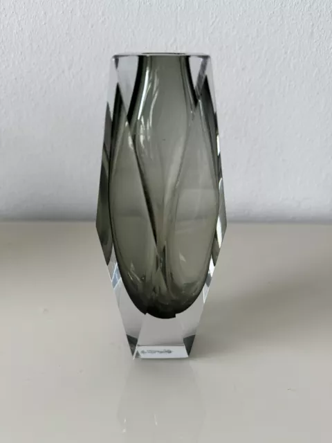 Vase Glas Sommerso Technik Grau Murano Facettiert Glaskunst Space Age Vintage