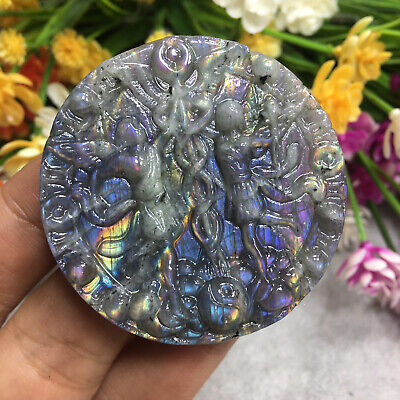 Top！AA+Natural Purple Labradorite Carved Gemini Quartz Crystal Reiki Healing 1PC
