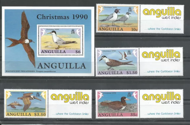 1993 Anguilla  Christmas  Birds  Sc. 825-8 +  S.sheet  Sc. 829   Mnh**