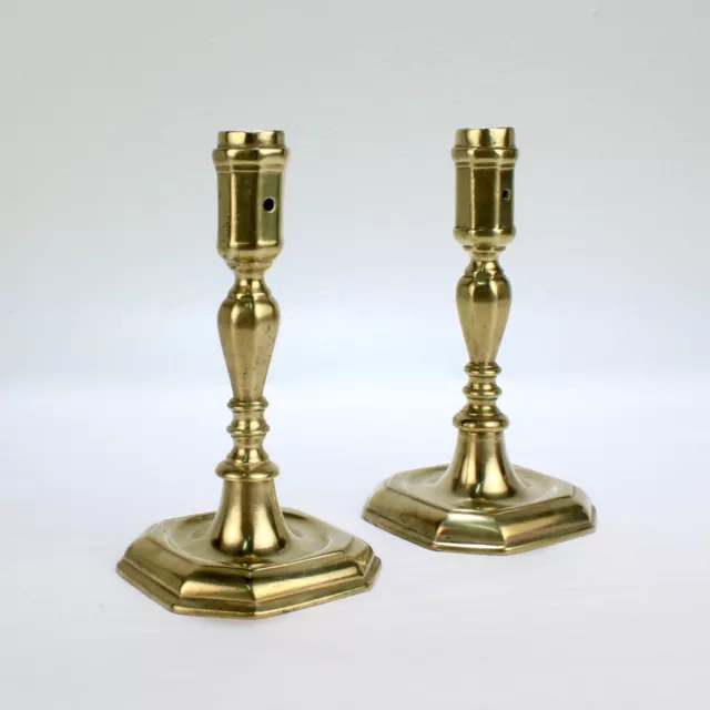 Pair of Early 18th Century French or English Faceted Brass Candlesticks - VR