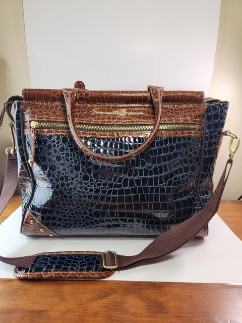 Samantha Brown Croc Embossed blue Brown Weekend Tote Bag Luggage Shoulder...