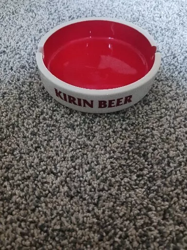 Vintage Kirin Beer Ceramic Advertising Ashtray Red & White Sakura Made in Japan