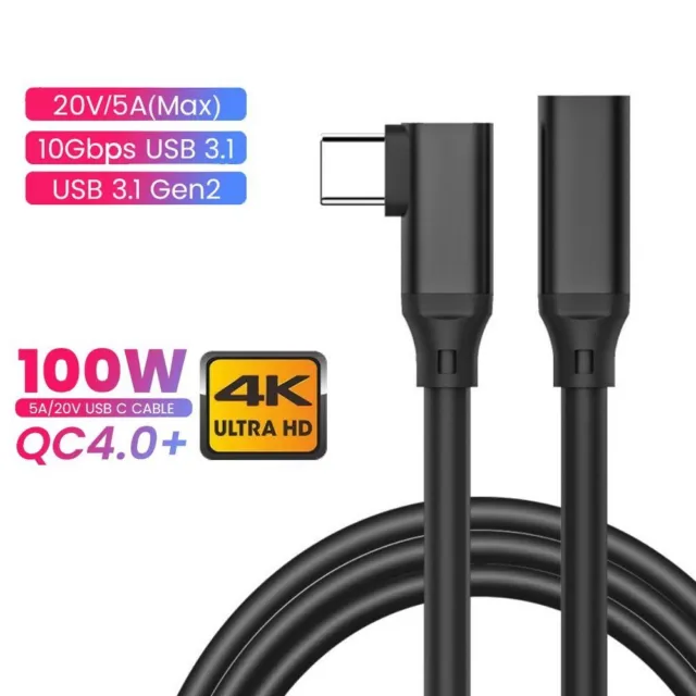 Degree Male to Female HD 4K PD 100W 10Gbps USB 3.2 Gen 2 Type-C Extension Cable