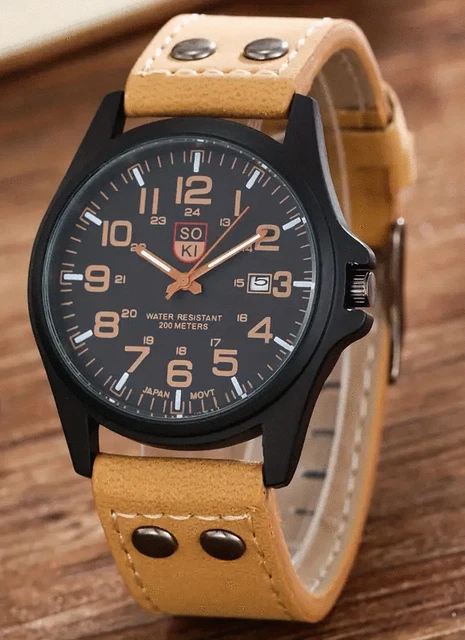 Orologio Uomo Con Datario Cinturino In Pelle Camosciato Alla Moda Idea Regalo