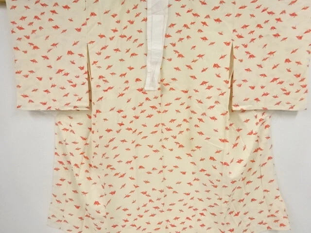 39543# Japanese Kimono / Antique Juban / Origami Cranes
