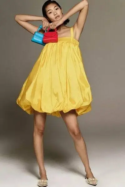 Anthropologie Bloni Square Neck Taffeta Bubble Dress Yellow L Petite $230