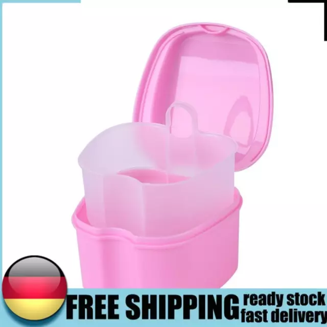 Dental False Teeth Storage Box with Hanging Net Container Organizer (Pink) DE