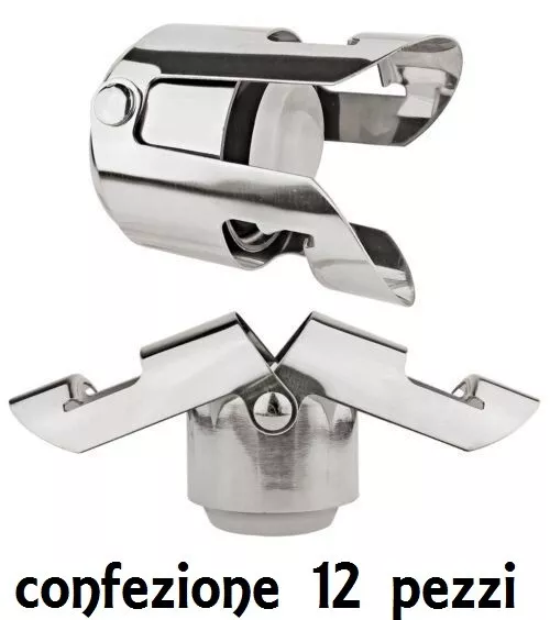 Set 12pz Tappo Bottiglia Acciaio Champagne Vino Spumante Sigillante Stopper moc