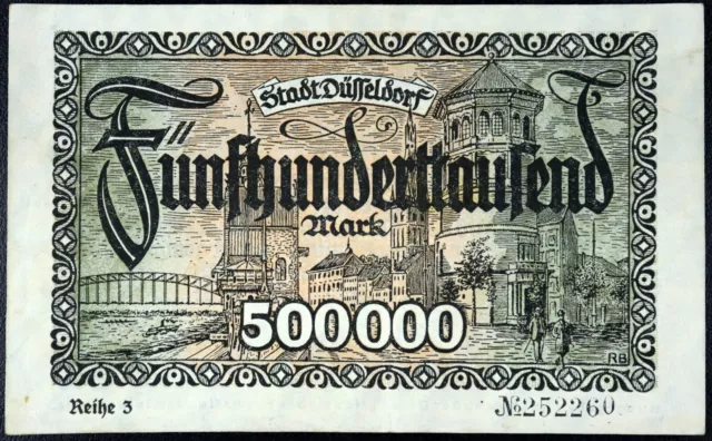 DÜSSELDORF 1923 500,000 Mark Reihe 3 w/pedestrians Inflation Notgeld Germany