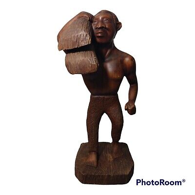 Vintage African Primitive Carved Wood Artifact Sculpture Man 20 in.