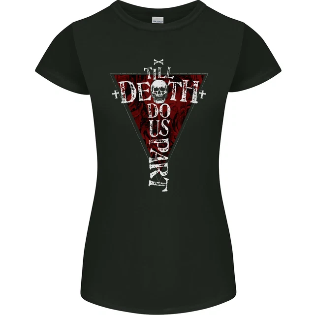 Death Do Us Part Gothic Skull Biker Cross Womens Petite Cut T-Shirt