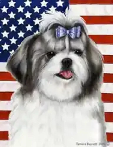 Patriotic (D2) Garden Flag - Silver and White Shih Tzu 33521