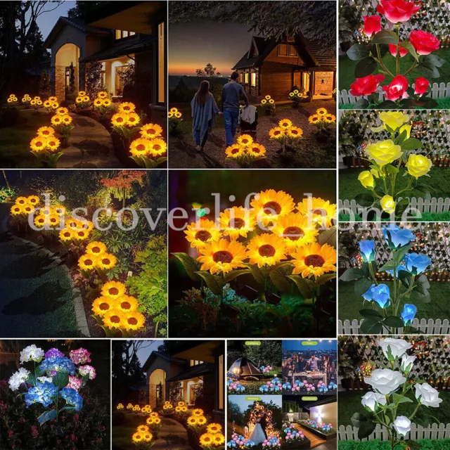 US LED Solar Power Rose Flower Stake Lights Outdoor Garden Path Luminous Lamps