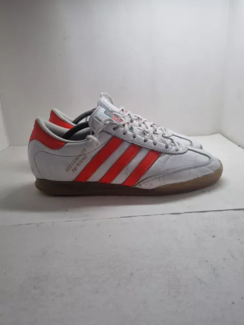 ADIDAS Franz Beckenbauer Men’s Leather  Casuals Trainers, White/Orange Size UK 9