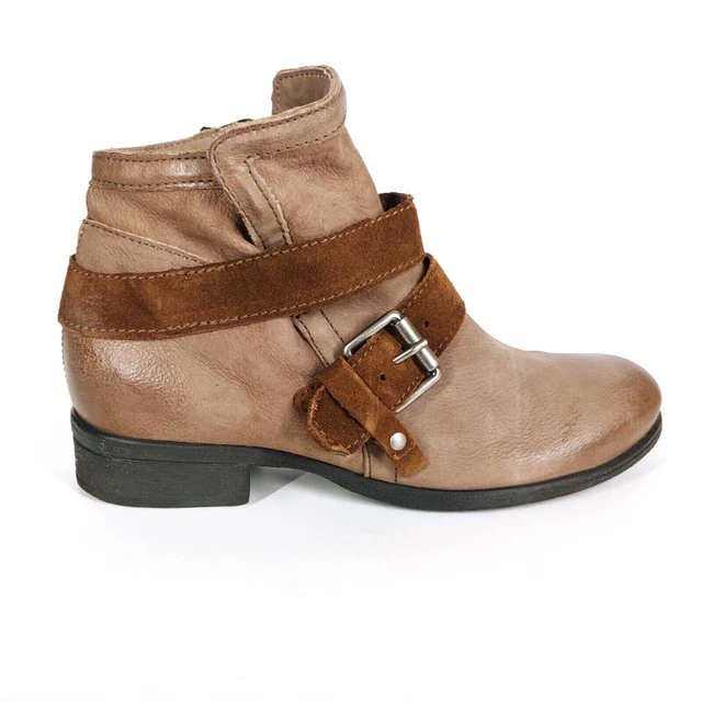 Miz Mooz Womens Spencer Ankle Boots Booties Taupe Leather Buckle Zip EUR 38