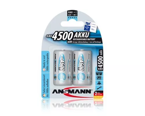 2 x Baby C Akku 1,2V / 4500mAh Ansmann HR14 Ni-MH im Blister