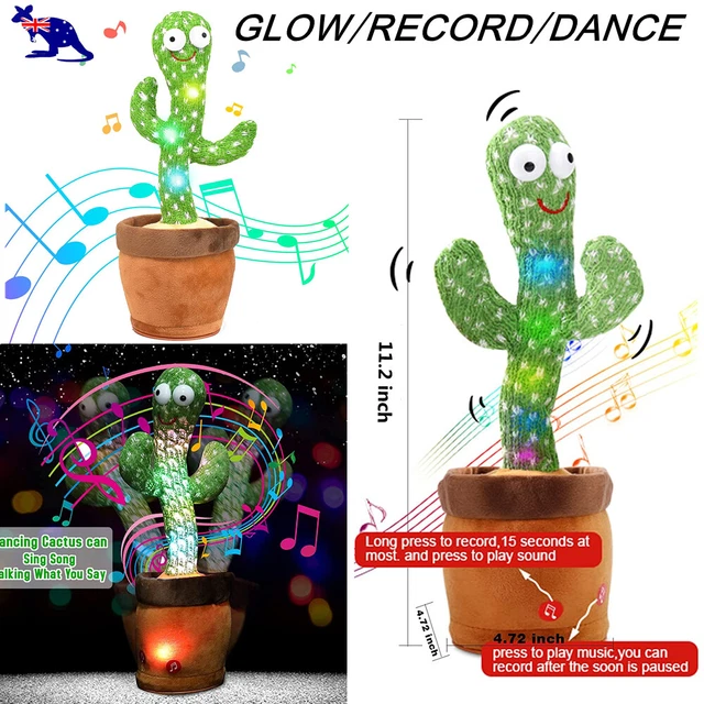 Electronic Dancing Cactus Plush Toy Shake Glow Doll w/ Song Recording Funny Gift