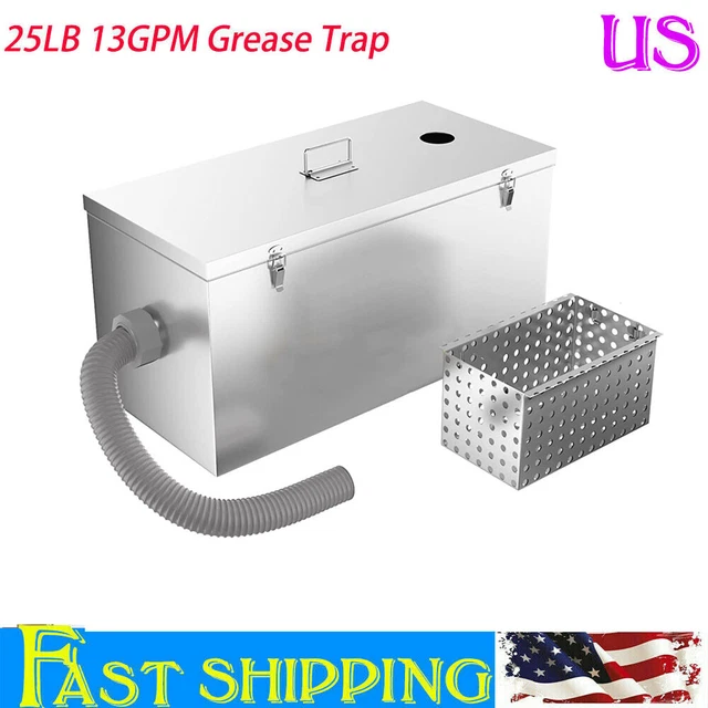 Commercial 25LB Gallons Per Minute Grease Trap Stainless Steel Interceptor 13GPM