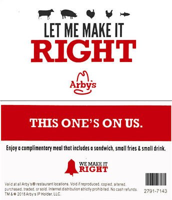 x10 ARBY'S VOUCHERS -FREE- ANY COMBO MEAL - NO EXP