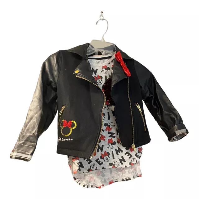 Disney Store Minnie Mouse Faux Leather Jacket Coat Girls Size 5/6 With Shirt Sm