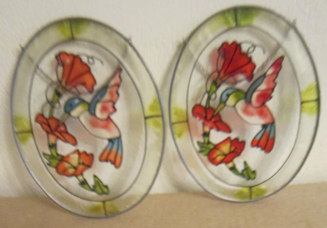 Stained Glass Hummingbird Window Hangers Sun Catchers Lot of 2