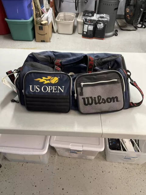 WILSON US OPEN Vintage Duffle Bag Shoulder Strap Gym Black Navy Blue Colors