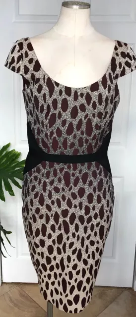 jay godfrey Womens 6 Brown Animal Print Cap Sleeve Knee Mob Wife Sheath Dress FF