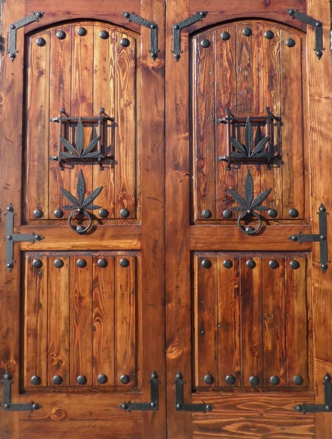 Rustic reclaimed solid lumber Doug Fir Double Door marijuana dispensary fun iron