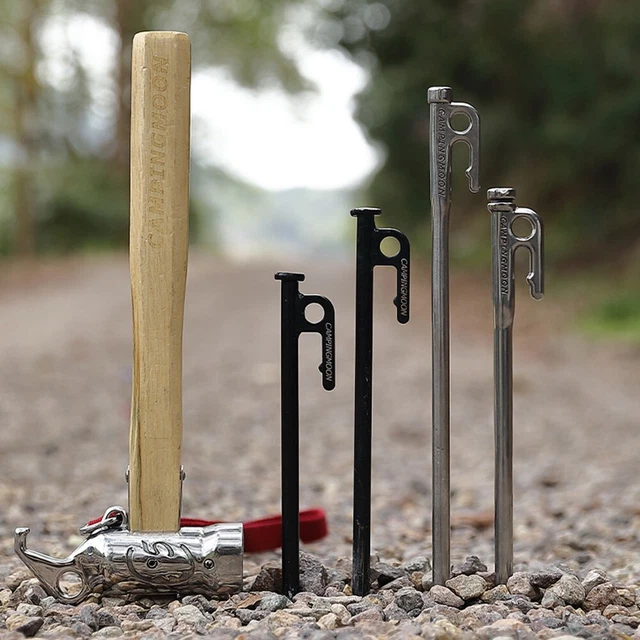 12 Piquets De Tente En Acier Forgé + Marteau - 20cm, Ultra-Robustes Pour Sol Dur Et Rocheux