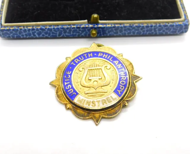 Sterling Silver Gilt & Enamel Masonic 'Minstrel' Fob Medal Vintage 1973