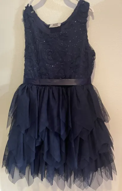 NWOT Knit Works Girls Party Dress Blue Embellished Top & Ruffled Skirt ~ Size 6