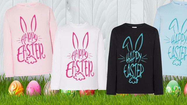 Tshirt maniche lunghe bambino pasqua happy easter