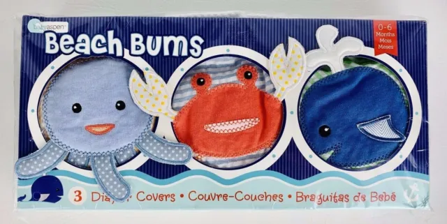 NEW ~BABY ASPEN~BEACH BUMS ~3 DIAPER COVERS~ WHALE, CRAB, OCTOPUS~ 0-6 Months