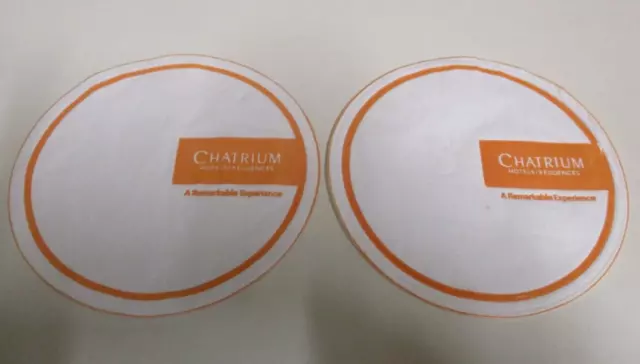 Chatrium Hotels & Residences - Two Branded Drink Coasters / Beer Mats - Orange