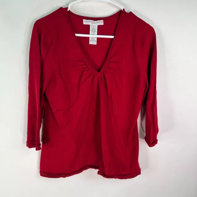 Josephine Chaus Womens V Neck 3/4 Sleeves Casual Pullover Red Blouse Top Size M