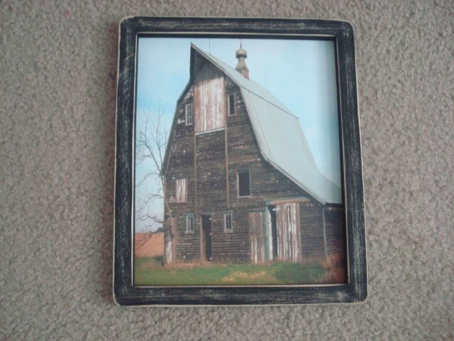Primitive Country Print *OLD A-FRAME BARN* in black frame 9" x 11 1/2"