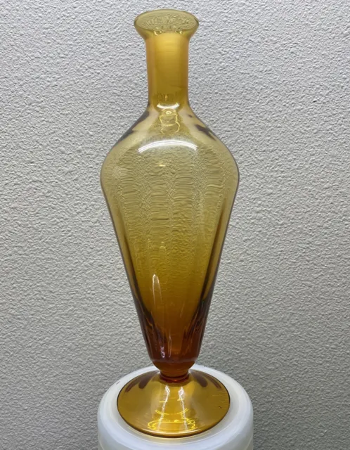 Vintage Amber Glass 10" Decanter Vase Hombre Grooved Swirl Pattern MCM - No Cork