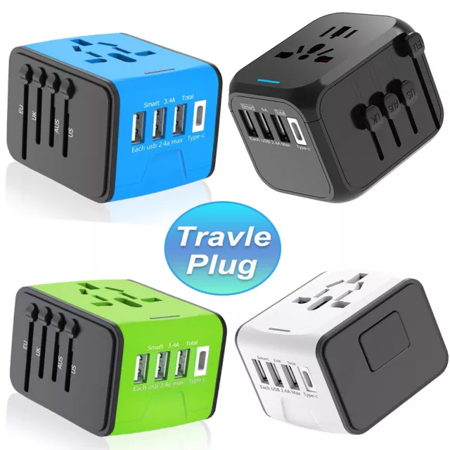 3.4/5A Universal Travel Adapter 3USB & Type-C Charger US/UK/EU/AU Plug Converter 2