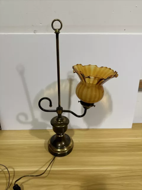 Antique Metal Scroll Table Lamp Hand Blown? Amber Glass (GA)