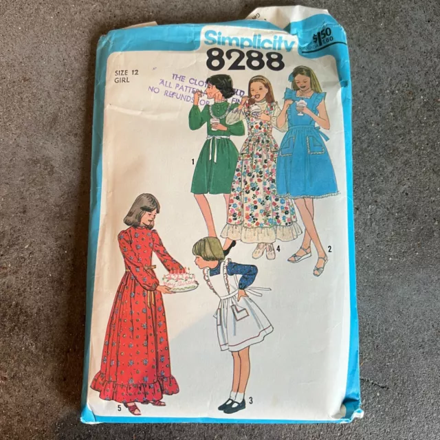 Vintage 70s Simplicity Patrón 8288 Vestido y El Delantal de Verano Niña Sz 12