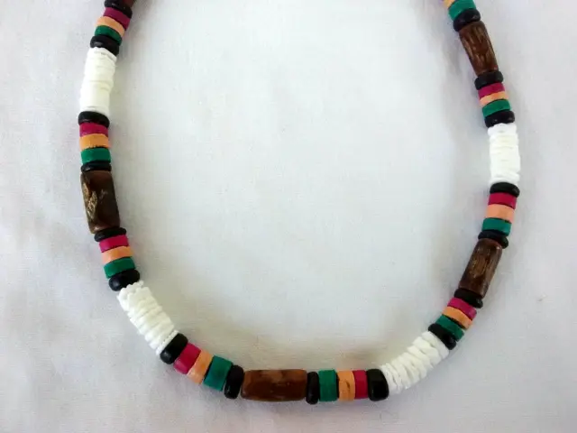 Rasta Surfer Necklace Puka Shell Coco Ethnic Tribal 18" Gift US Seller New