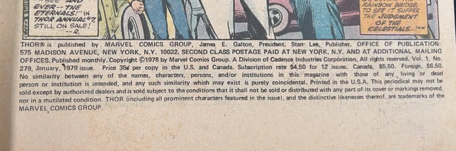 The Mighty Thor Marvel Comics Vol 1, No. 279 Jan 1979 3