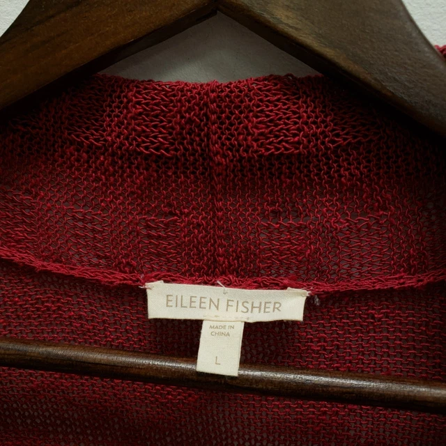 Eileen Fisher Womens Linen Blend Cardigan Sweater Size L Open Front Knit Red 2