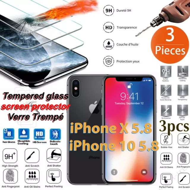 Protection d'ecran pour iPhone X en verre trempe antichoc - Sans blister