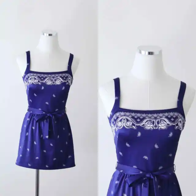 Vintage 1960s Size S Rose Marie Reid Skirted One Piece Bathing Suit Blue