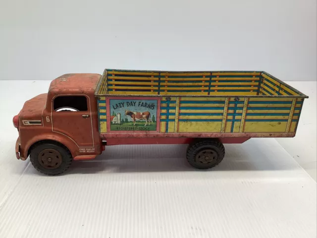 Vintage Toy Lazy Day Farms Truck 1950’s By MARX  - 17”L X 6.25” W  X 5.5” T