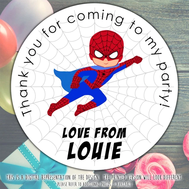 Personalised Spiderman Birthday Party Stickers – Thank You Sweet Cone Favor Tags