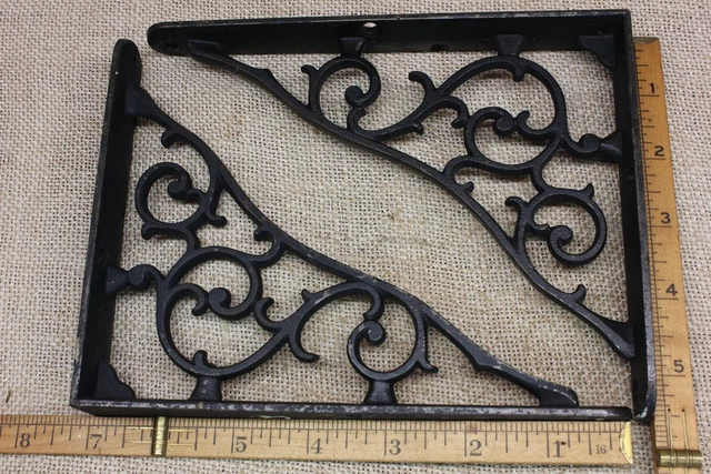 2 Old Shelf Supports Brackets 7 X 5 1/2" Rustic Vintage 1880’s cast Iron 3