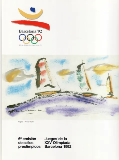 Documento Olímpico Filatelico Barcelona 92 Coob. 6º Emisión Preolímpica